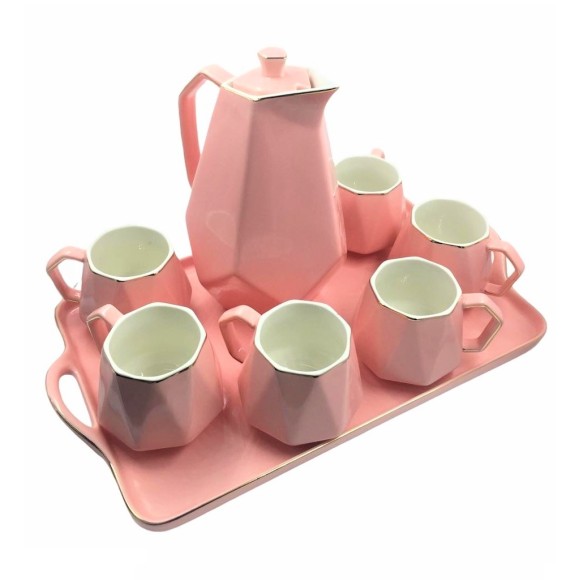 JOGO DE CHÁ PORCELANA ROSA 8PCS