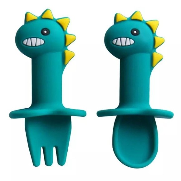 COLHER DE SILICONE INFANTIL DINOSSAURO 2PCS